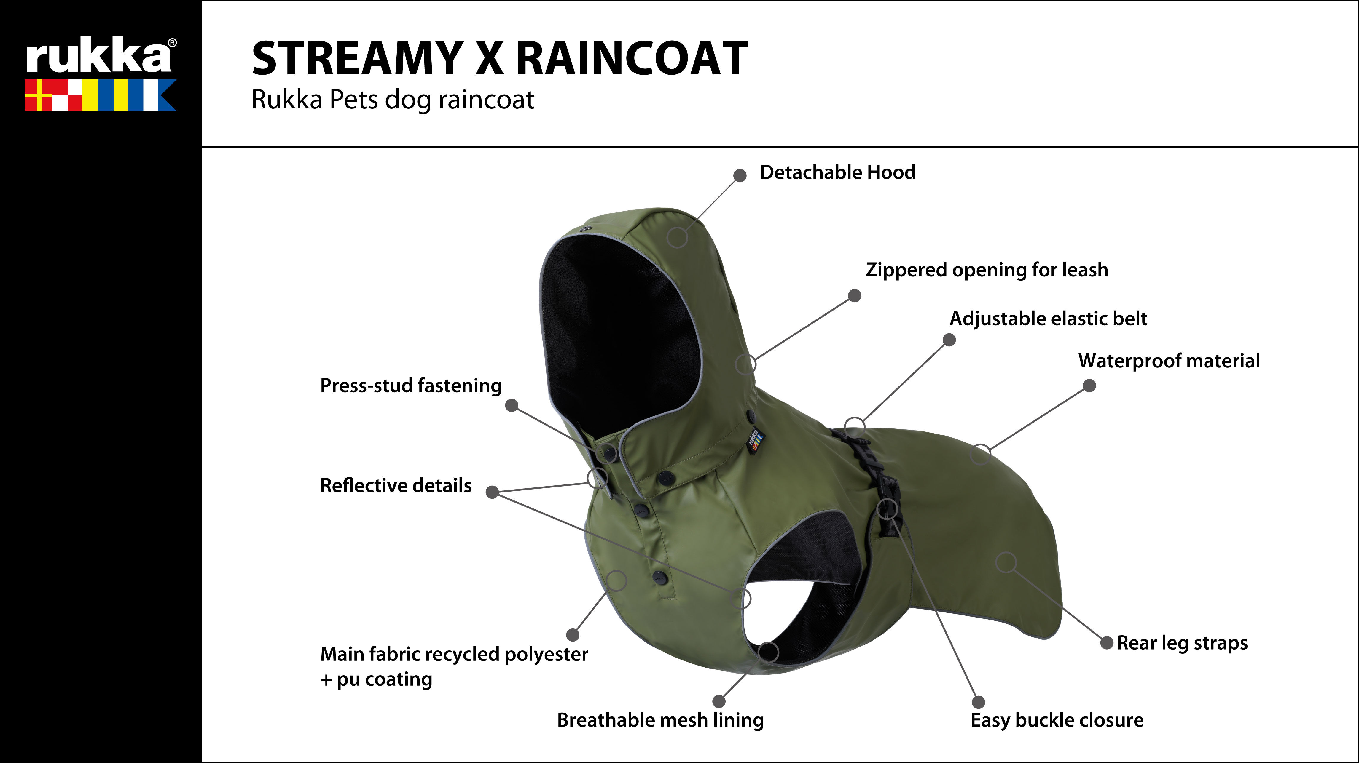 Rukka Streamy - Honden Regenjas - Groen - 35 cm