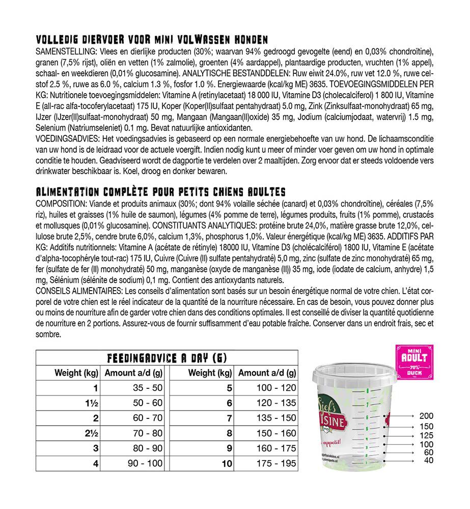 Sjef's Cuisine Mini Adult - Hondenvoer - 3 Kilogram - eend