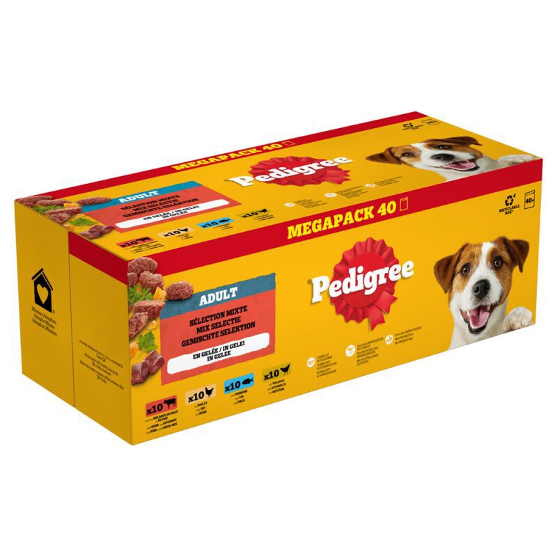 Pedigree Adult Mix selectie in gelei - Hondenvoer - Multipack 40 x 100 gram - 100 Gram - vis