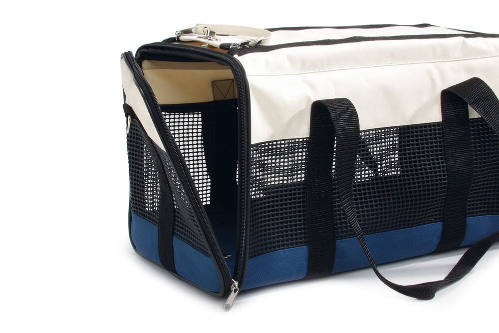 Beeztees Draagbare - Reistas Hond - Creme/ Blauw - 27x25x43 cm