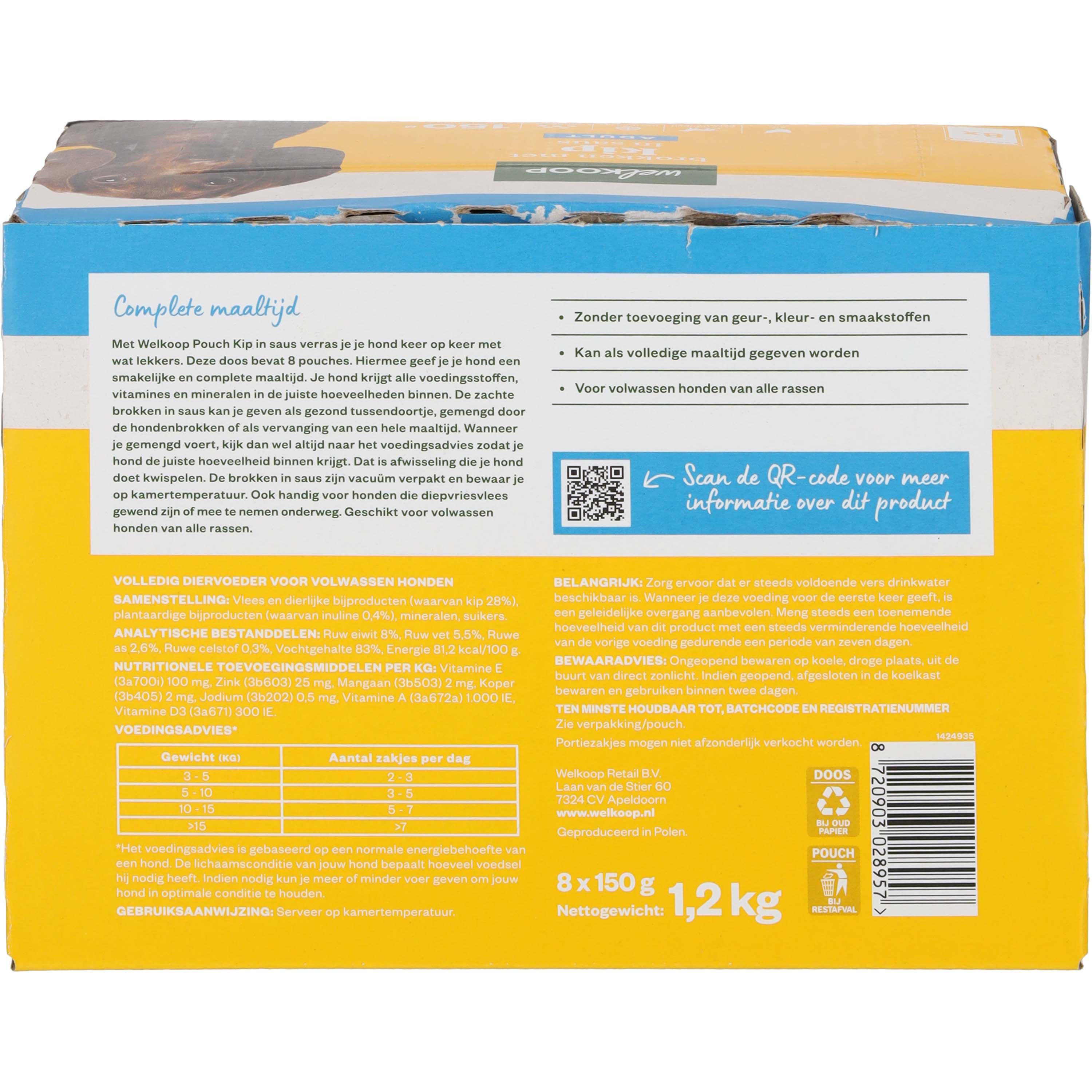 Welkoop Pouch - Hondenvoer - 8x150 gr - 150 Gram - kip