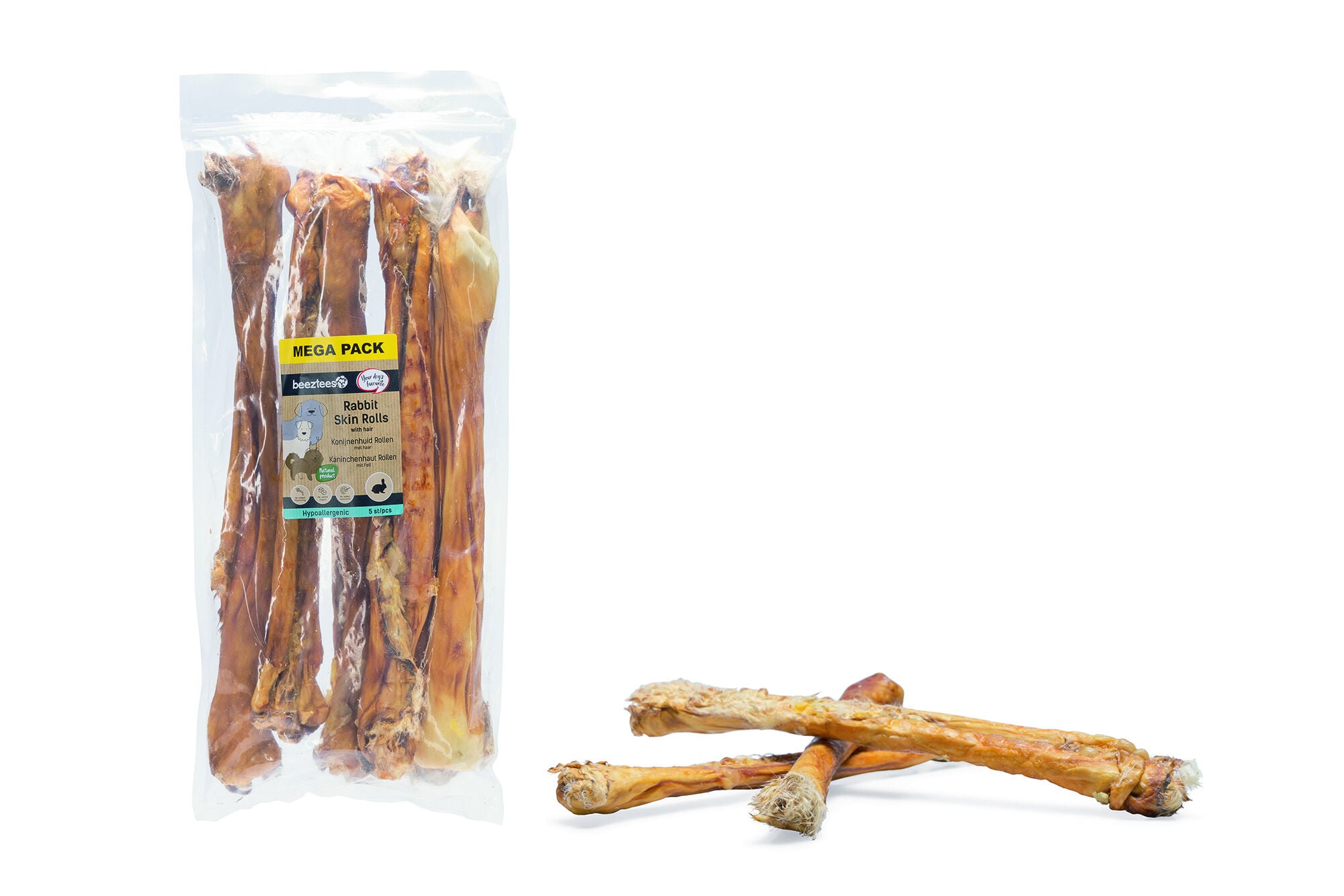 Beeztees Konijnenhuid Rol met haar - Hondensnack - 5 Stuks