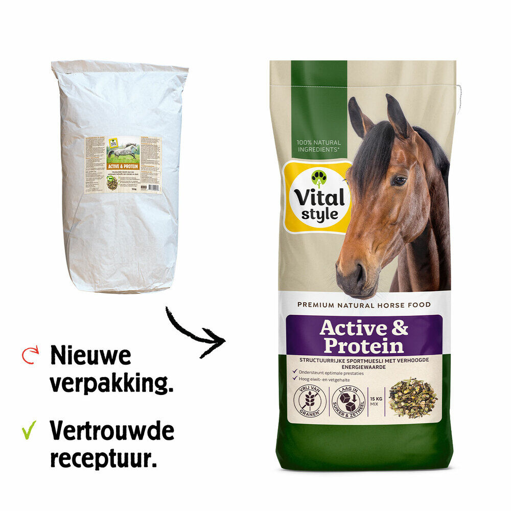Vitalstyle Active & Protein Muesli - Paardenvoer - 15 Kilogram - Zak