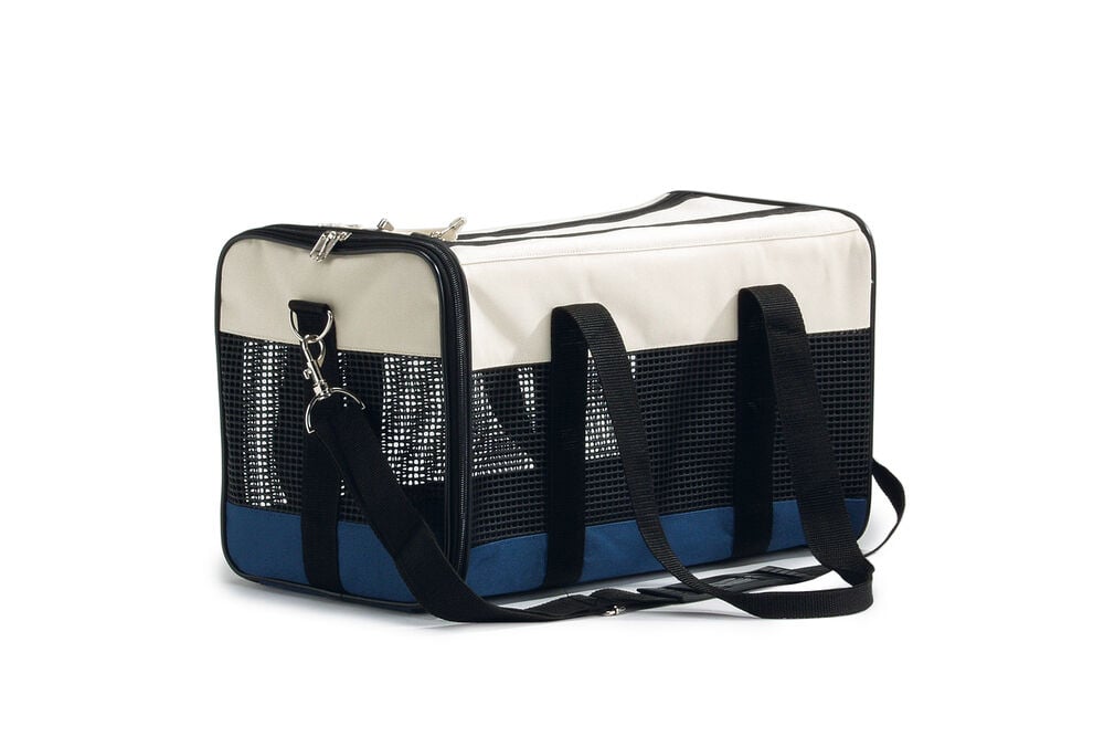 Beeztees Draagbare - Reistas Hond - Creme/ Blauw - 27x25x43 cm