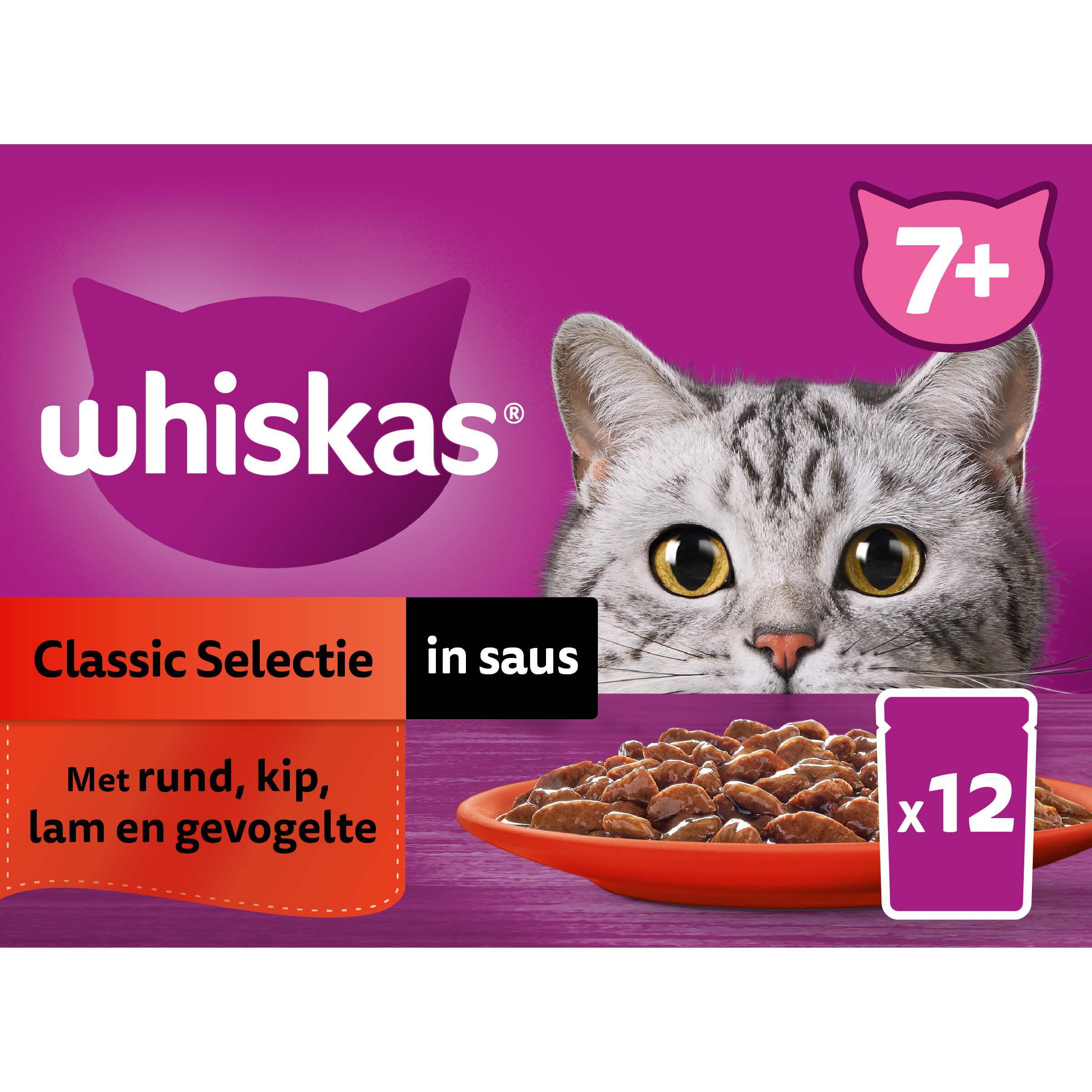 Whiskas  7+ Classic Selectie - Kattenvoer - 12x85 gram - 1020 Gram - saus