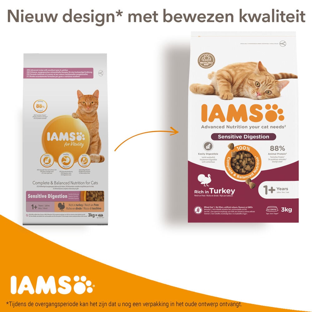 IAMS Sensitive Digestion - Kattenvoer - 3 Kilogram - kalkoen, kip