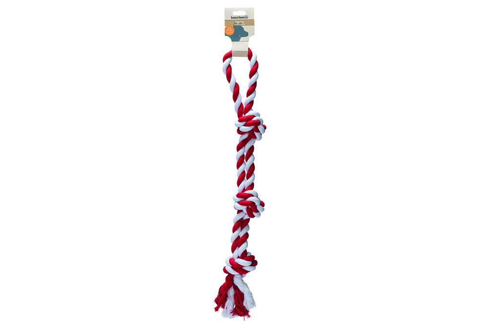 Beeztees Flostouw - 3 knopen - Hondenspeelgoed - 1 stuk - Rood - Blauw - 70x11x10 cm
