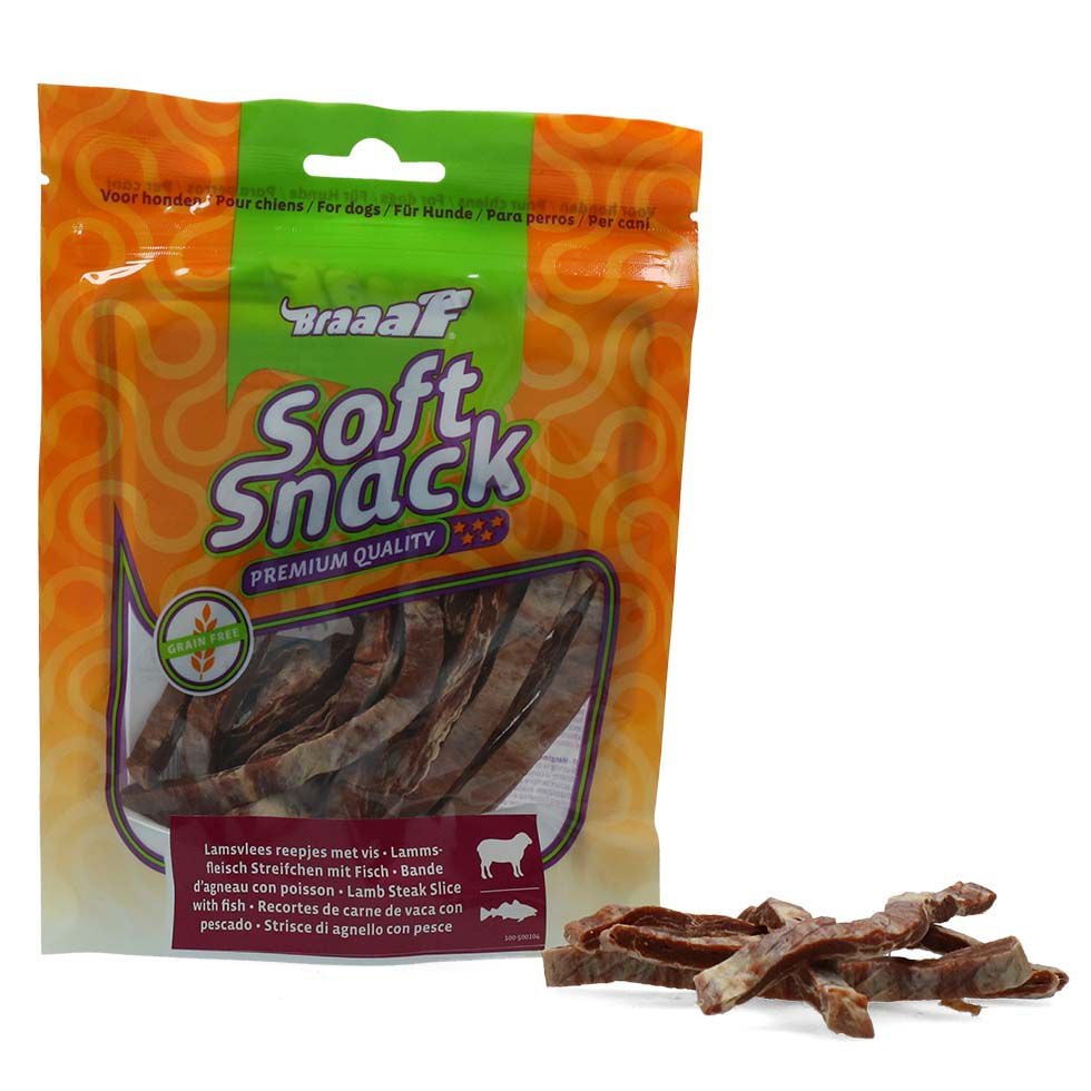 Braaaf Soft snacks Reepjes - Hondensnack - 85 Gram - vis, lam