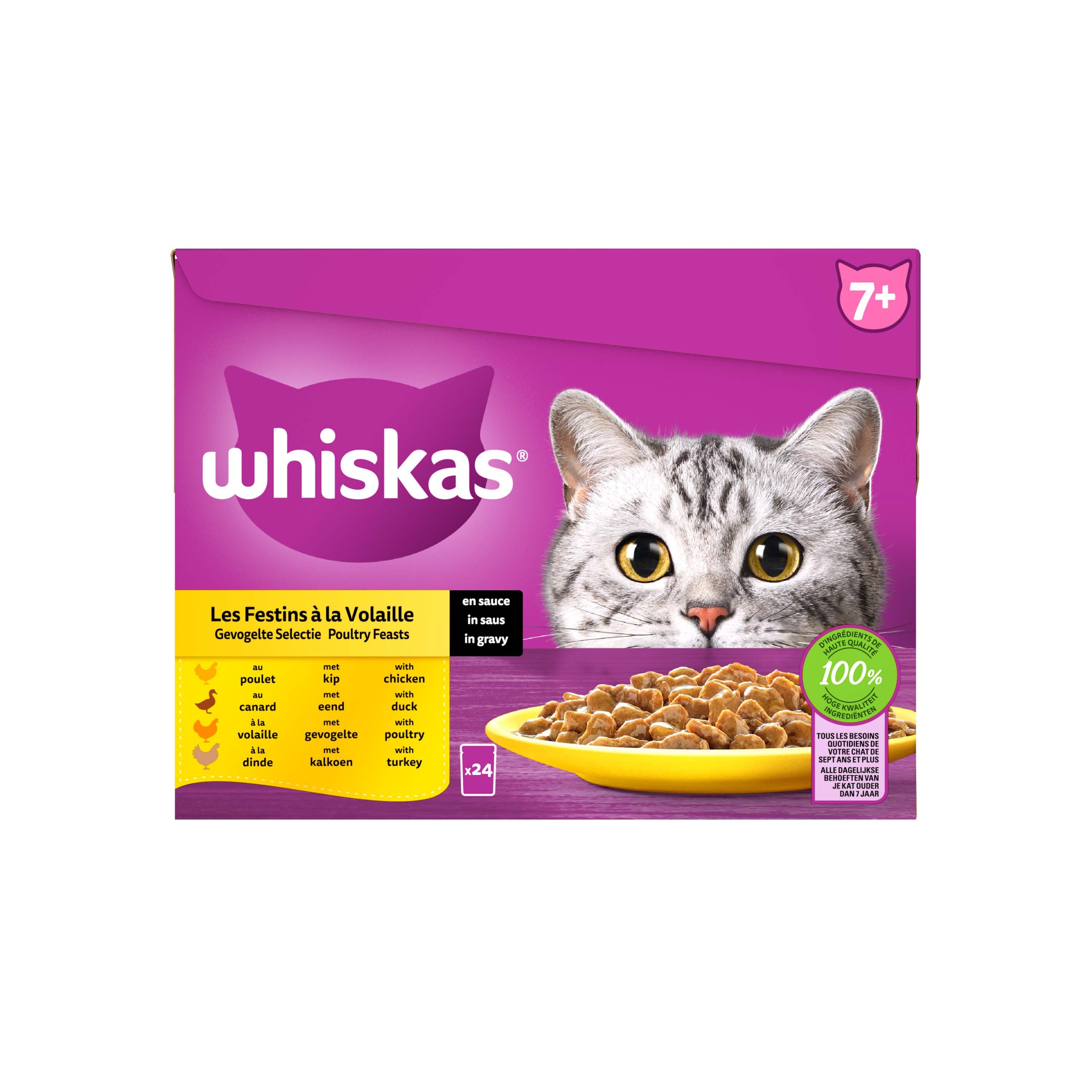 Whiskas  7+ Gevogelte Selectie - Kattenvoer - 24x85 gram - 2040 Gram - saus