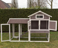 Konijnenhok Amalie met ren - Whitewash/grijs - 118x159.5x70 cm