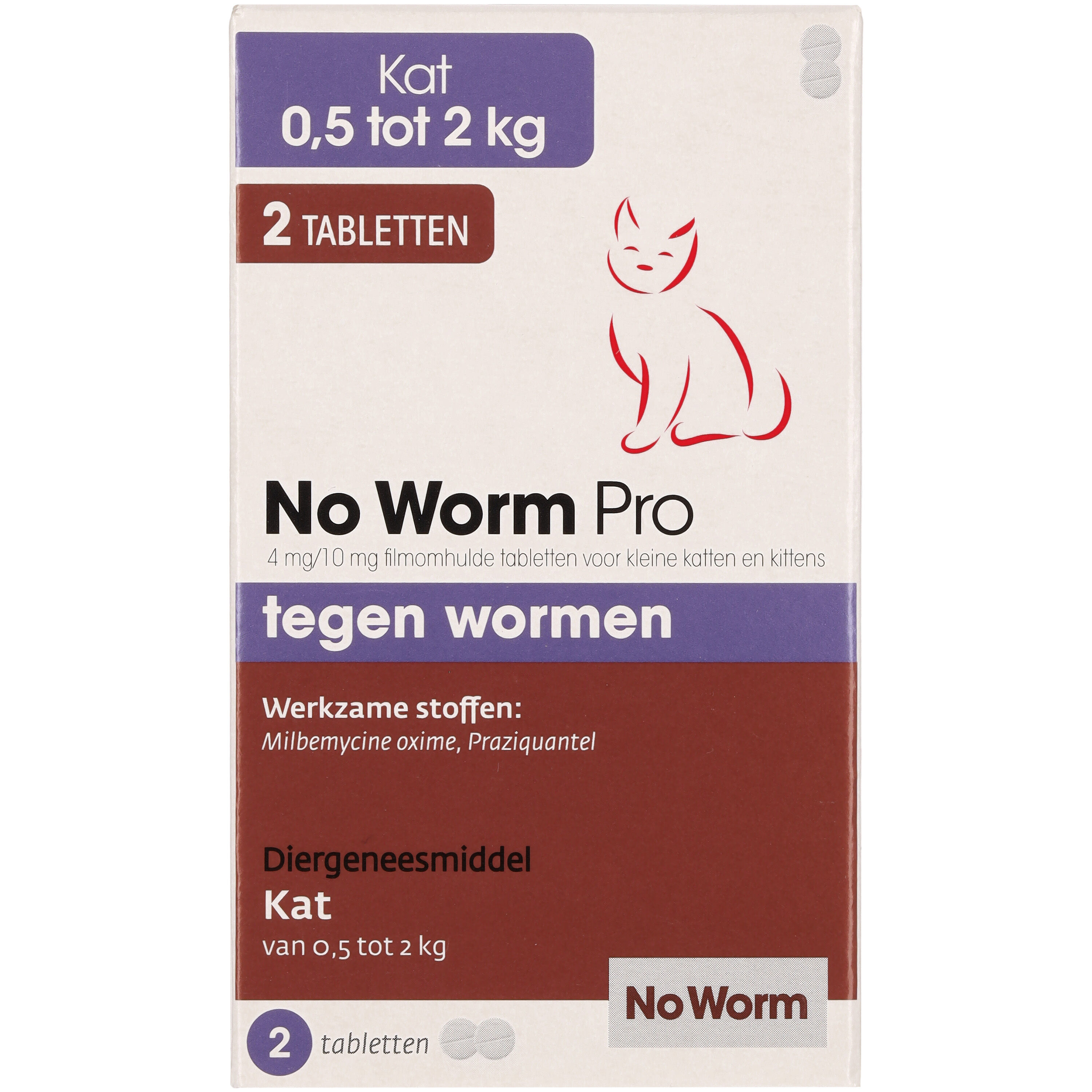 No worm Pro Tabletten - Ontworming Kleine katten en kittens - 2 Stuks - S