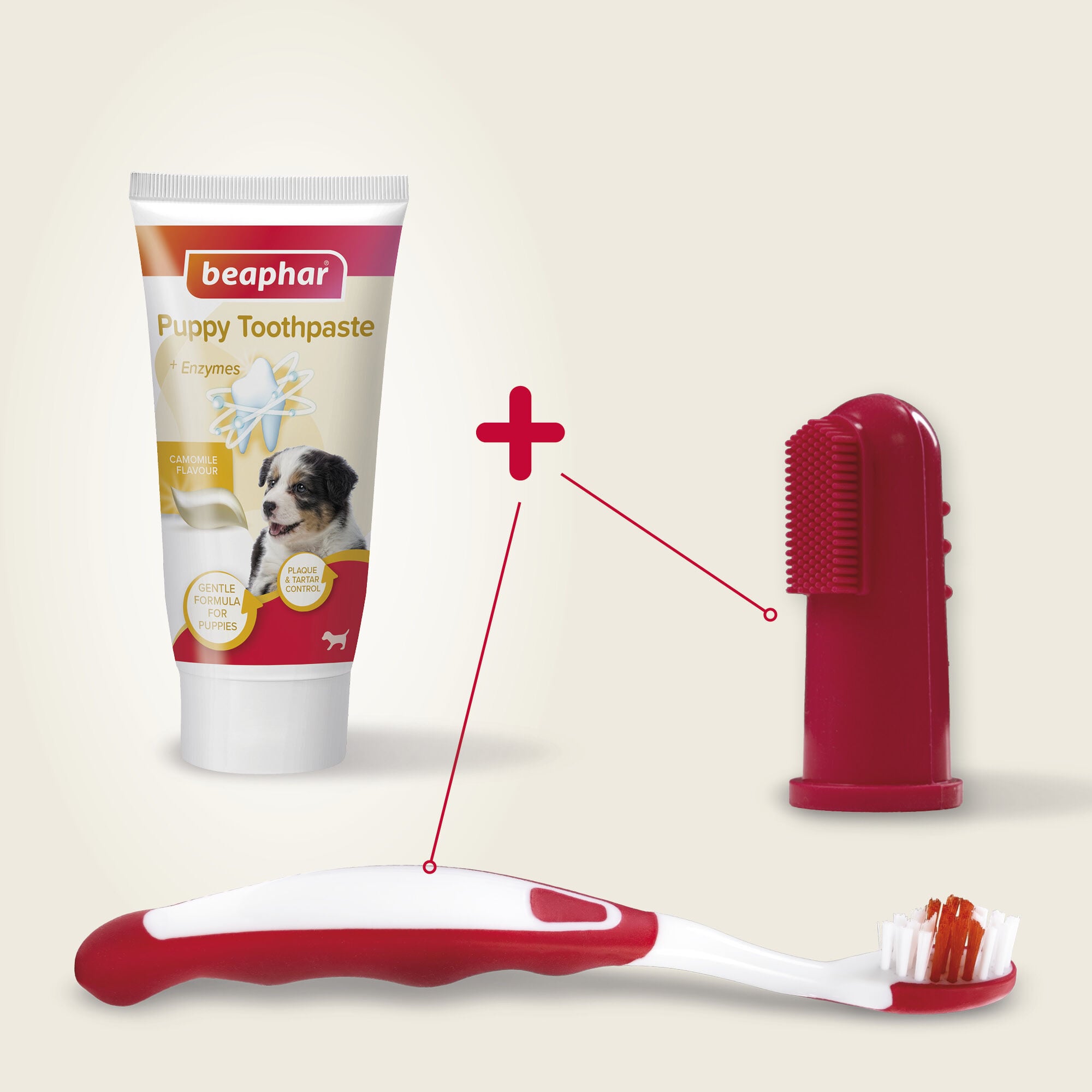 Beaphar - Tandenborstels en tandpasta - Hond - 3-delig combi-pack - Wit - 24.3x6.3x3.6 cm