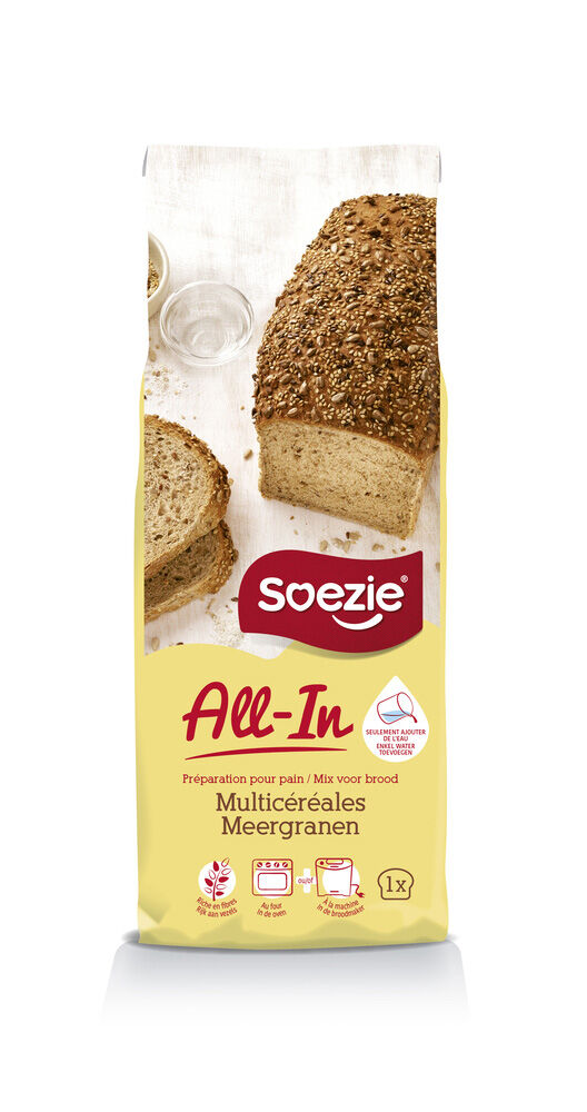 Soezie All-in-mix Meergranenbrood - Broodmeel - 0.5 Kilogram Soezie All-in-mix Meergranenbrood - Broodmeel - 0.5 Kilogram