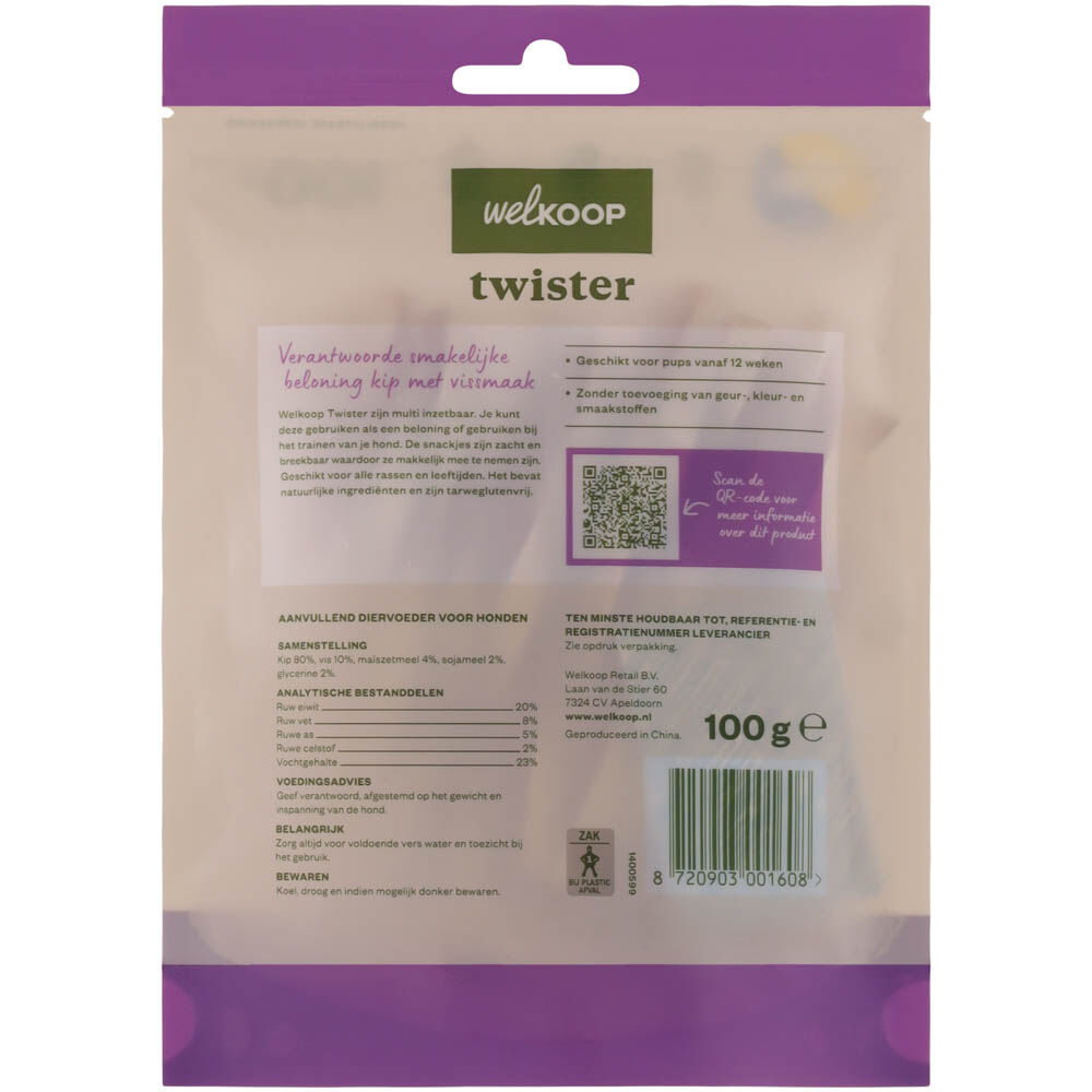 Welkoop Twister - Hondensnack - 100 Gram - vis, kip - XS