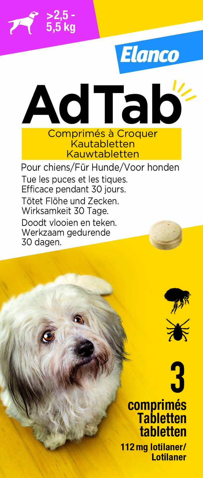 AdTab Kauwtablet - Anti Vlooien en teken - Hond - 3 Stuks - XS