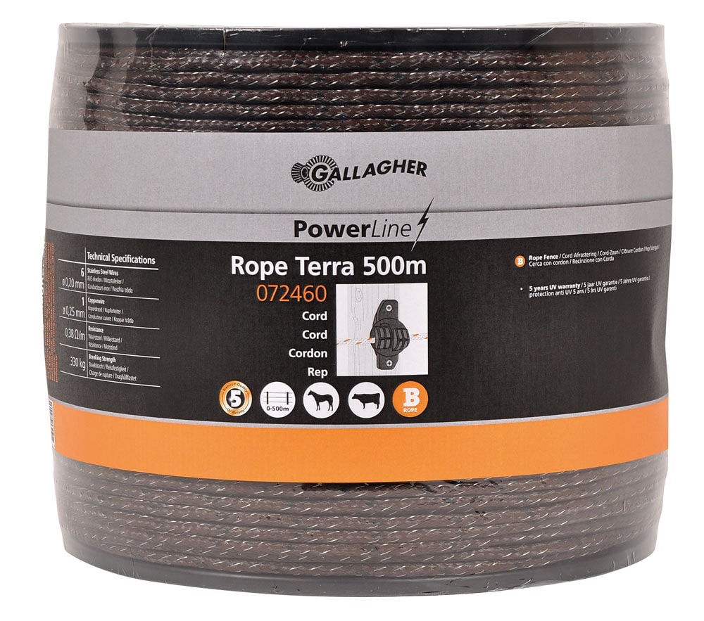 Gallagher Powerline Cord - Schrikkoord - 32.5 cm - 500 Meter - Terra - 20 cm - 50000 cm Gallagher Powerline Cord - Schrikkoord - 32.5 cm - 500 Meter - Terra - 20 cm - 50000 cm