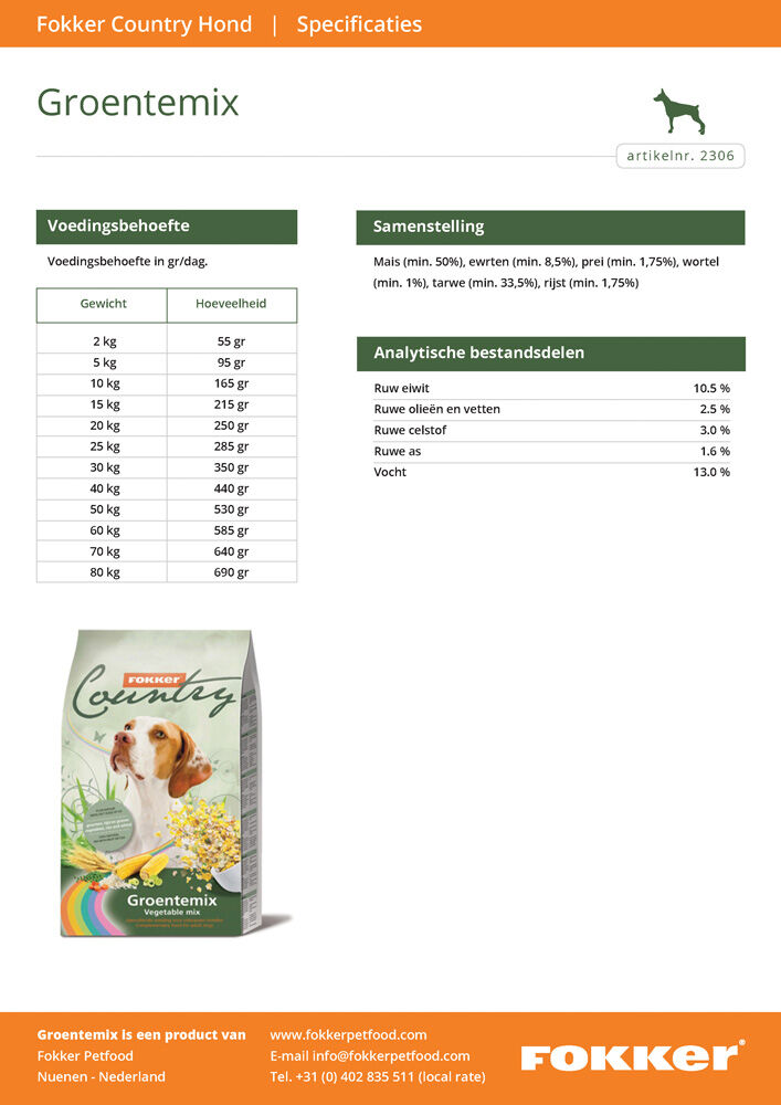 Fokker Country Groentemix - Hondenvoer - 6 Kilogram - Groente