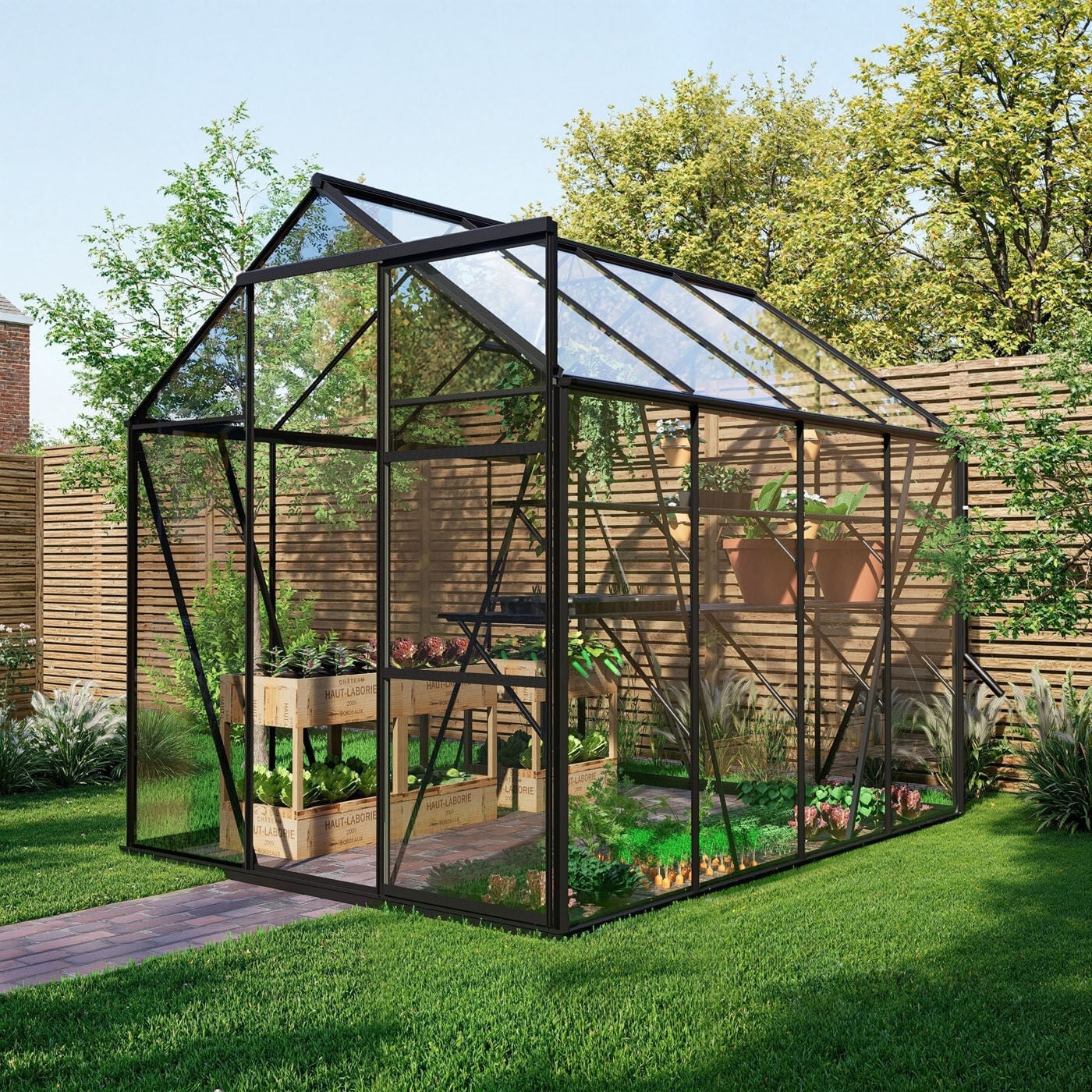 Royal Well Kate II Full Options - Tuinkas - zwart - 217x192x253 cm - Veiligheidsglas Royal Well Kate II Full Options - Tuinkas - zwart - 217x192x253 cm - Veiligheidsglas