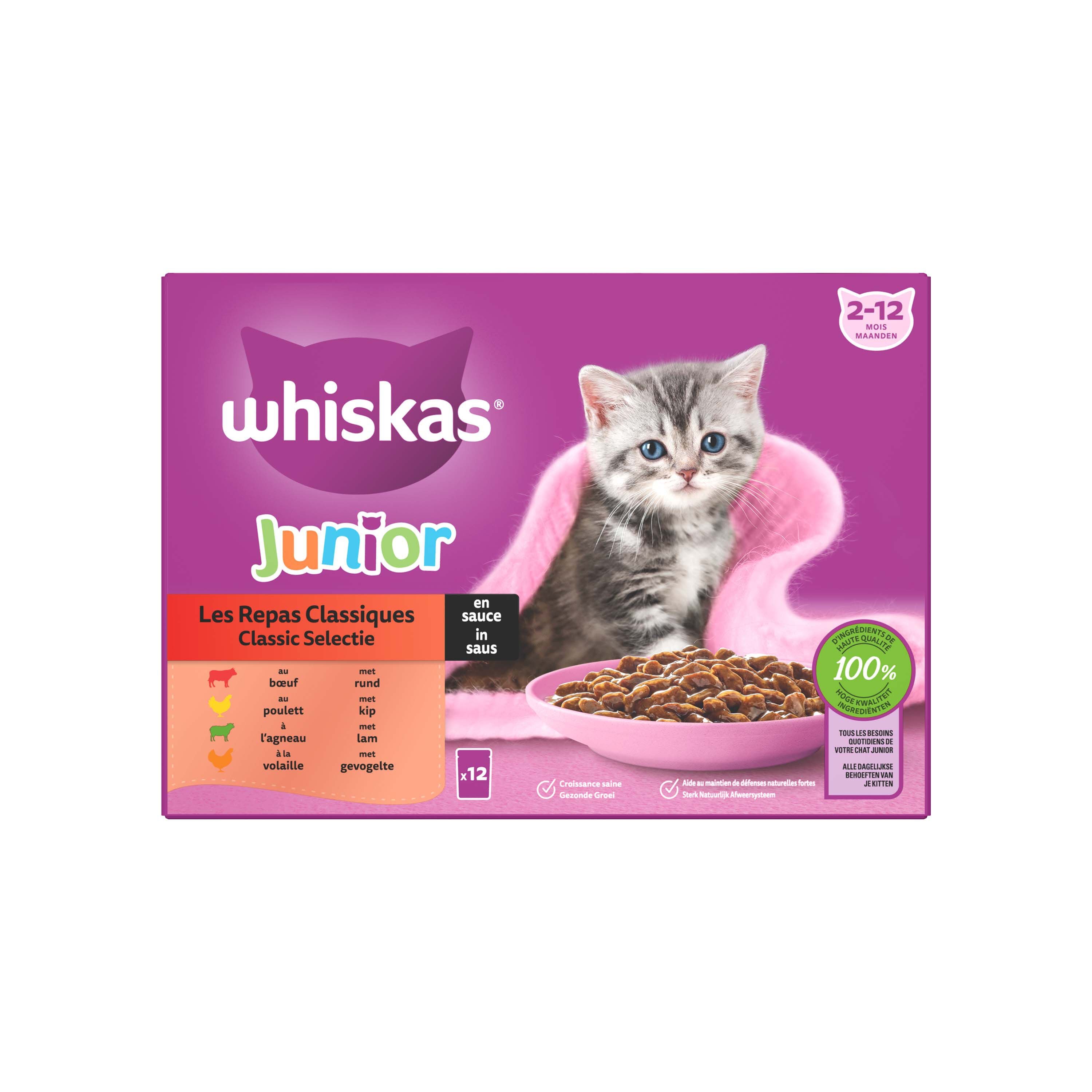 Whiskas Junior 1+ Classic Meals - Kattenvoer - 12x85 gram - 1020 Gram - saus