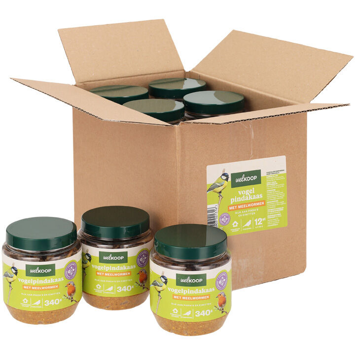 Welkoop - Vogelpindakaas - Tuinvogelvoer - 12 Stuks - Meelwormen