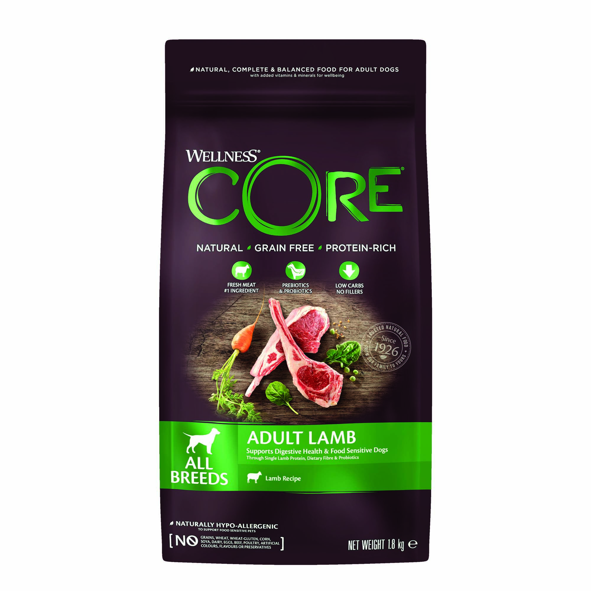 Wellness CORE Adult All Breeds - Hondenvoer - 1.8 Kilogram - lam Wellness CORE Adult All Breeds - Hondenvoer - 1.8 Kilogram - lam