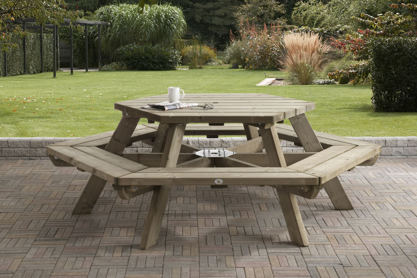 Talen Zeshoek  - Picknicktafel - Bruin - 1x1x76 cm