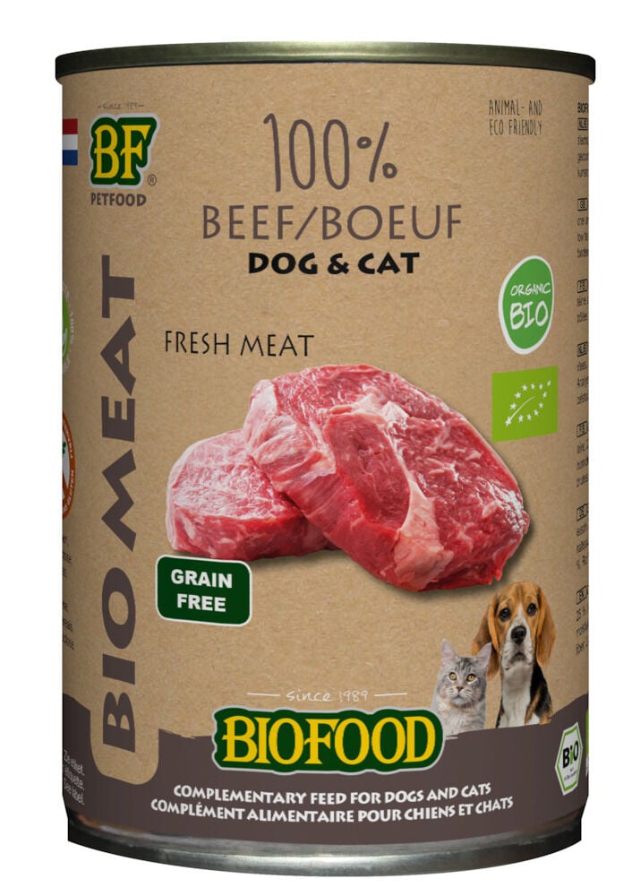 Biofood Biologisch - Hondenvoer en Kattenvoer - 400 Gram - rund Biofood Biologisch - Hondenvoer en Kattenvoer - 400 Gram - rund