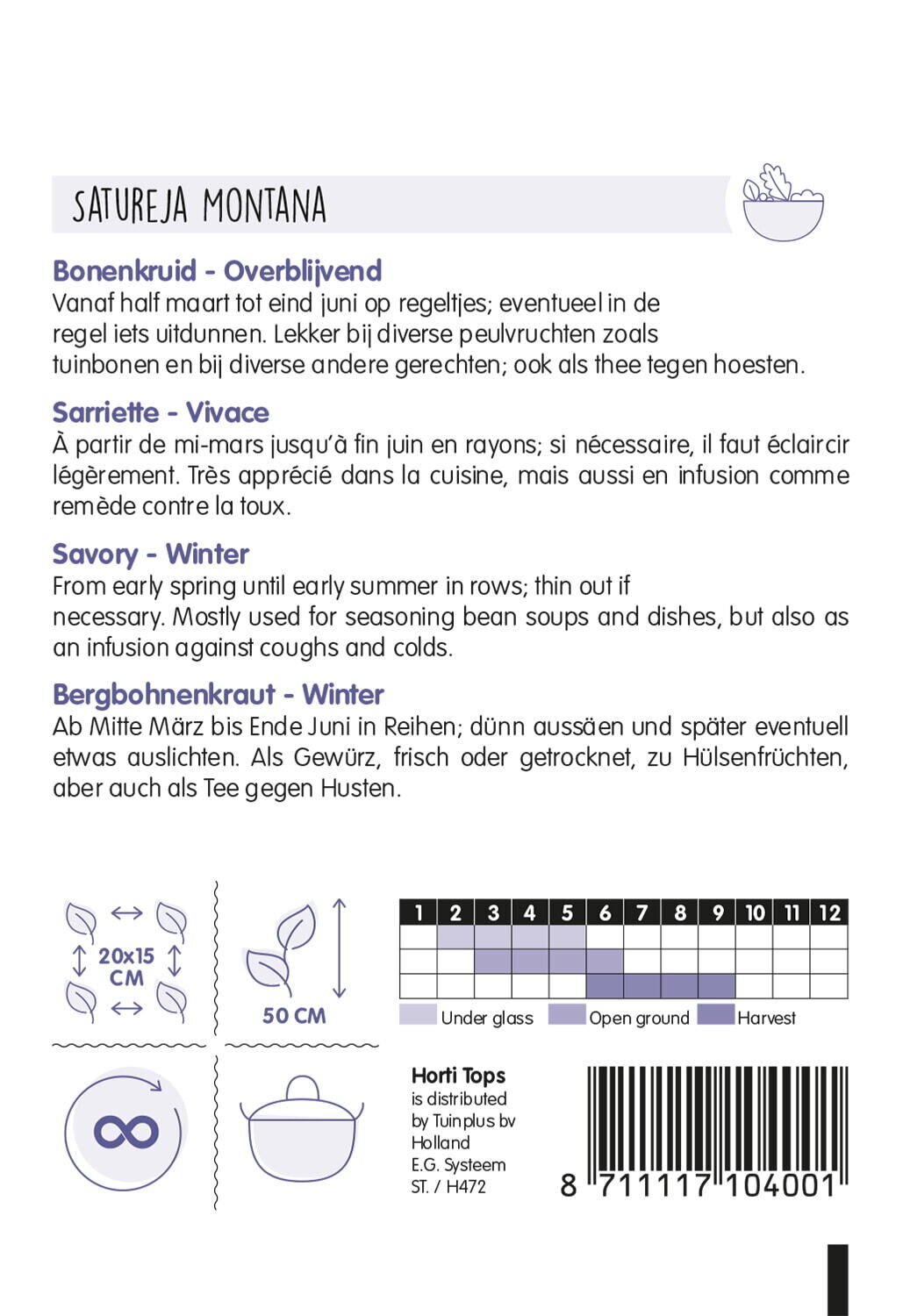 Hortitops Bonenkruid Satureja montana Overblijvende - Kruidenzaden