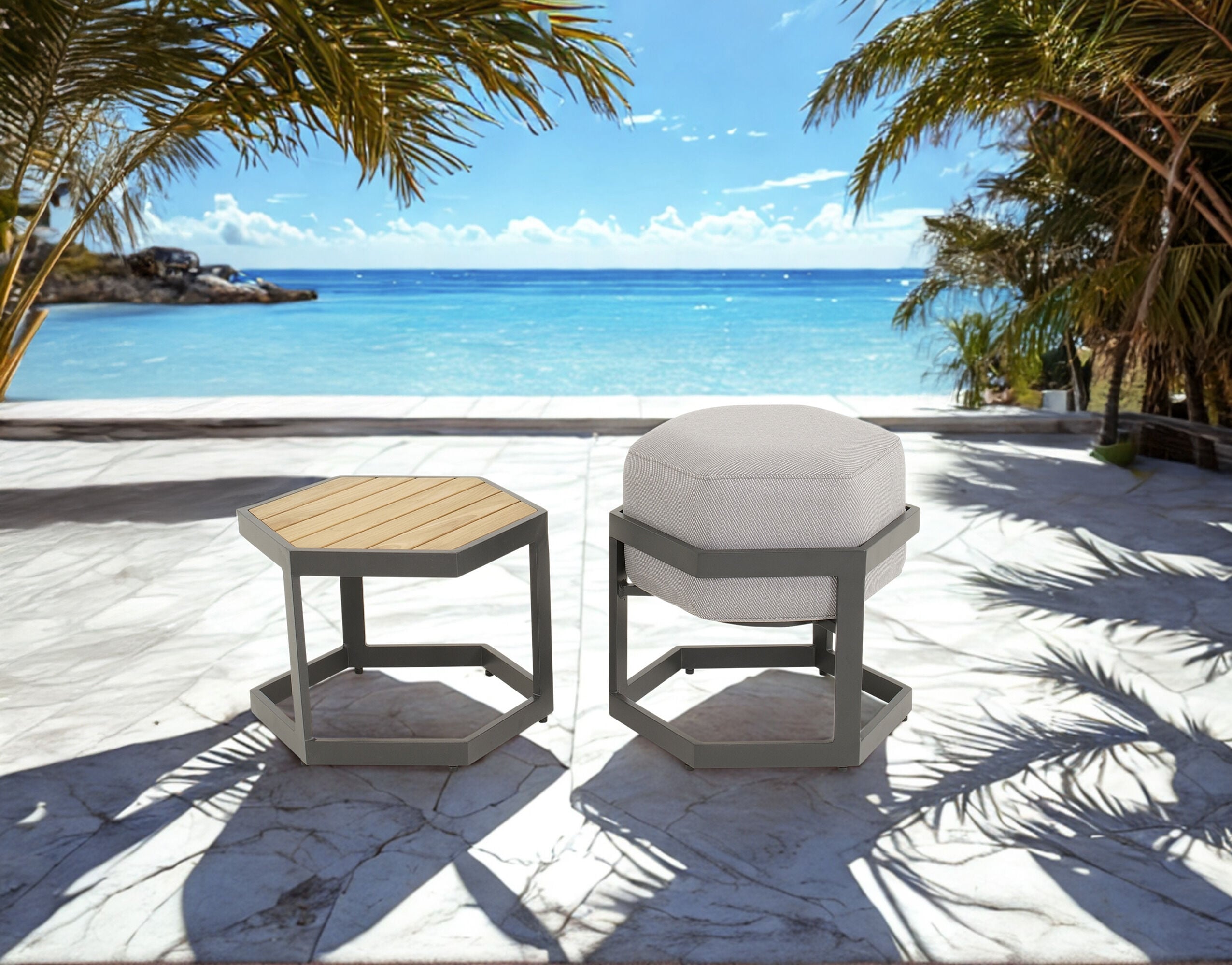 Lesli Living Esagono - Hocker - Antraciet - 47.5x41.5x48 cm