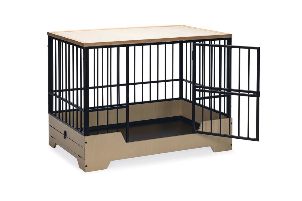 Designed by Lotte Quirine - Hondenbench meubel - zwart/hout - 71x81x57 cm - M