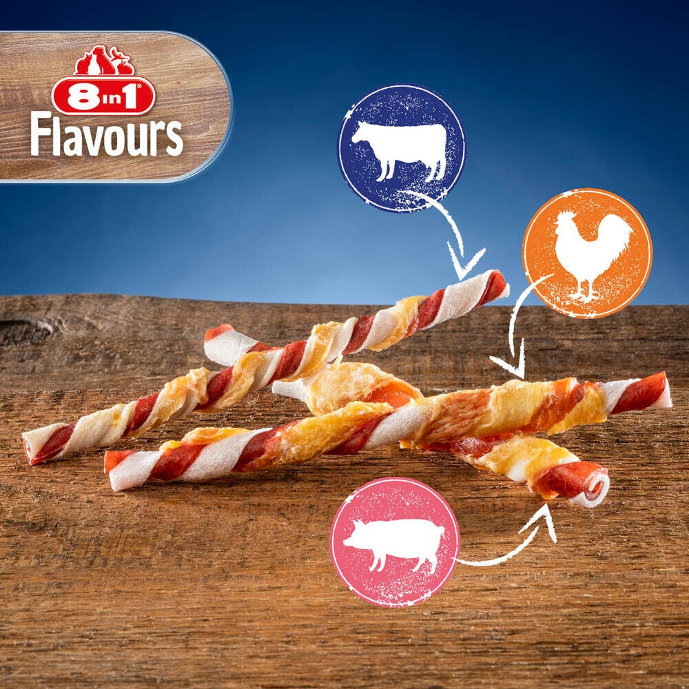 8in1 Tripple Flavour Twisted Sticks - Hondensnack - 10 Stuks