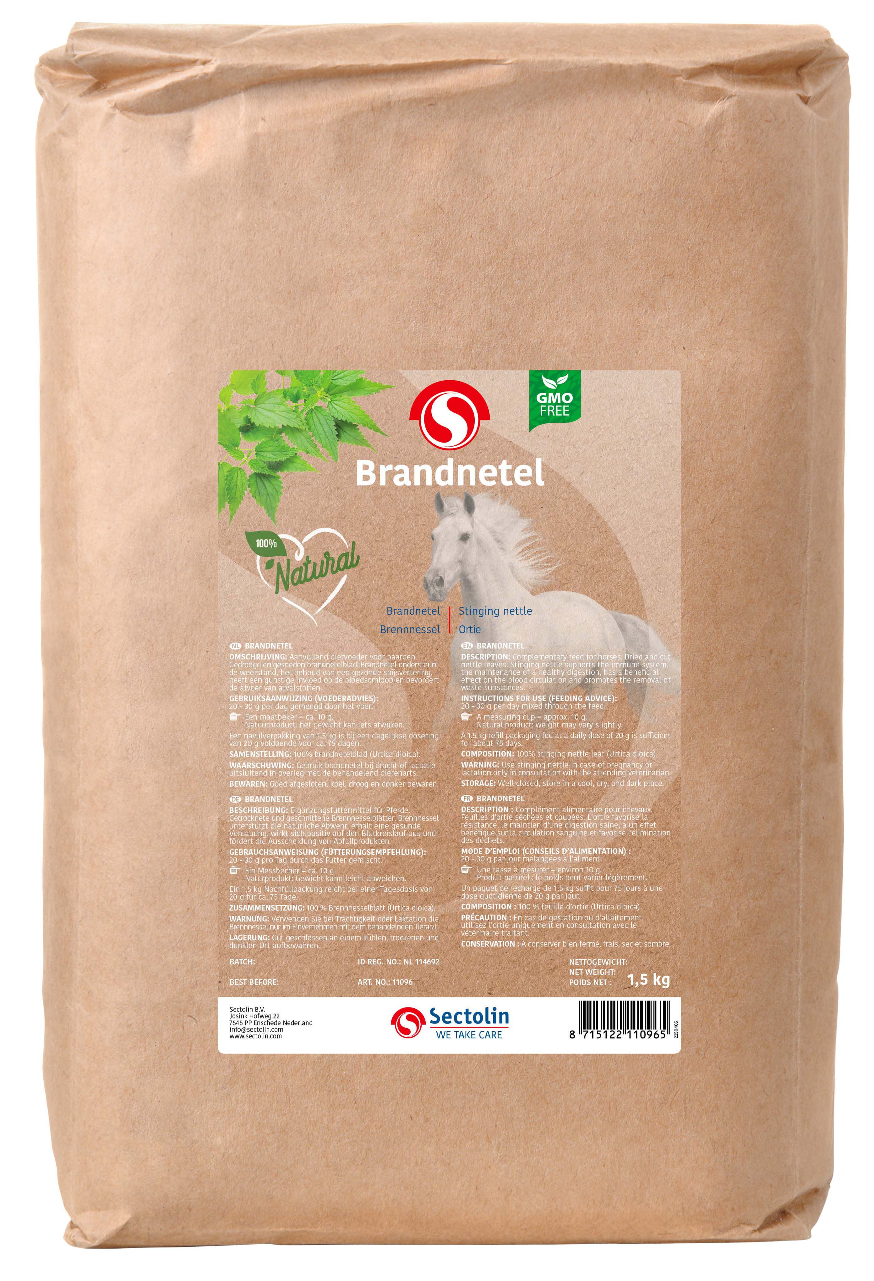 Sectolin Brandnetel Kruid Navulverpakking - Weerstandsupplement Paard - 1.5 Kilogram - Emmer Sectolin Brandnetel Kruid Navulverpakking - Weerstandsupplement Paard - 1.5 Kilogram - Emmer