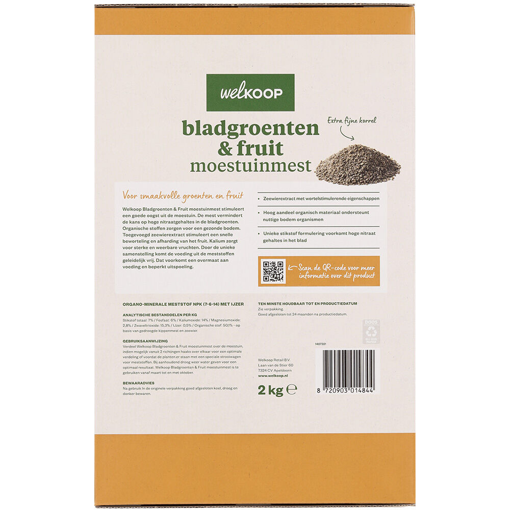 Welkoop - Bladgroenten en Fruit Moestuinmest - 50 m2 - 2 Kilogram