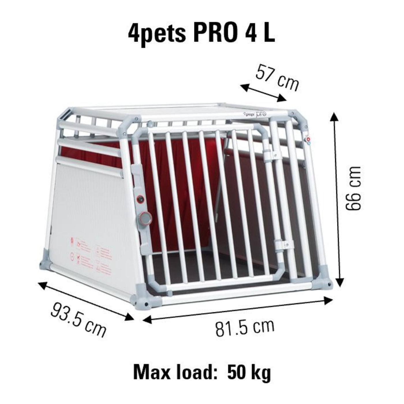 4Pets Pro 4 - Autobench Hond - chroom - 66x81.5x93.5 cm - L
