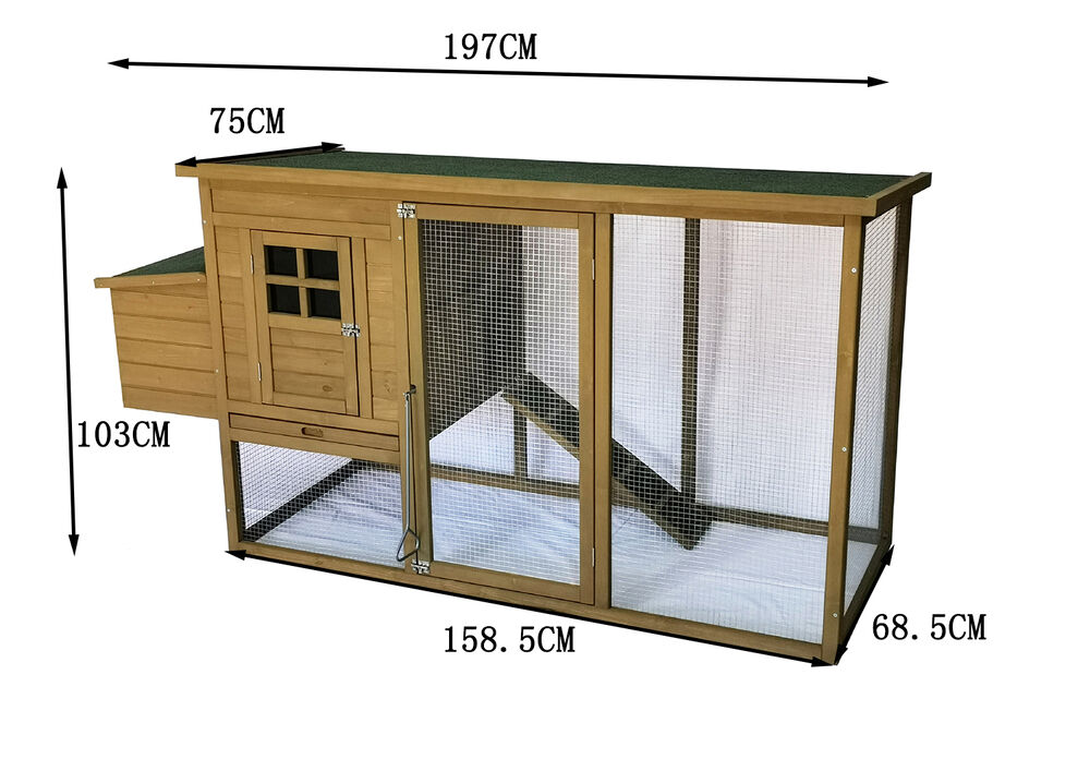 Donald XXL - Kippenhok Rechthoek met ren - Bruin - Links
