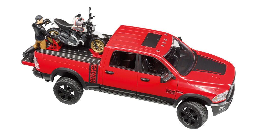 Bruder RAM 2500 Power wagon, Scrambler Ducati Desert Sled en bestuurder 1:16 - Vrachtwagens & auto's