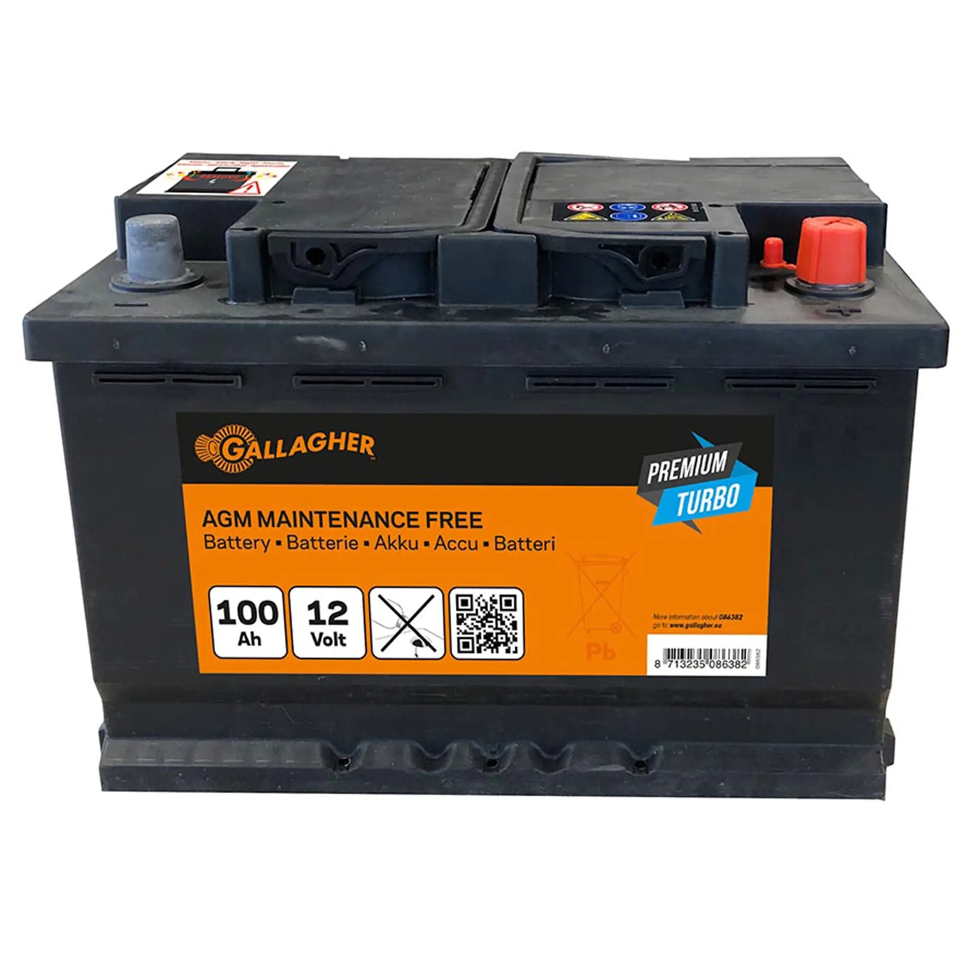 Gallagher Premium Turbo AGM - Batterij - 35.3 cm - 12V - 17.5 cm - 100 Ah
