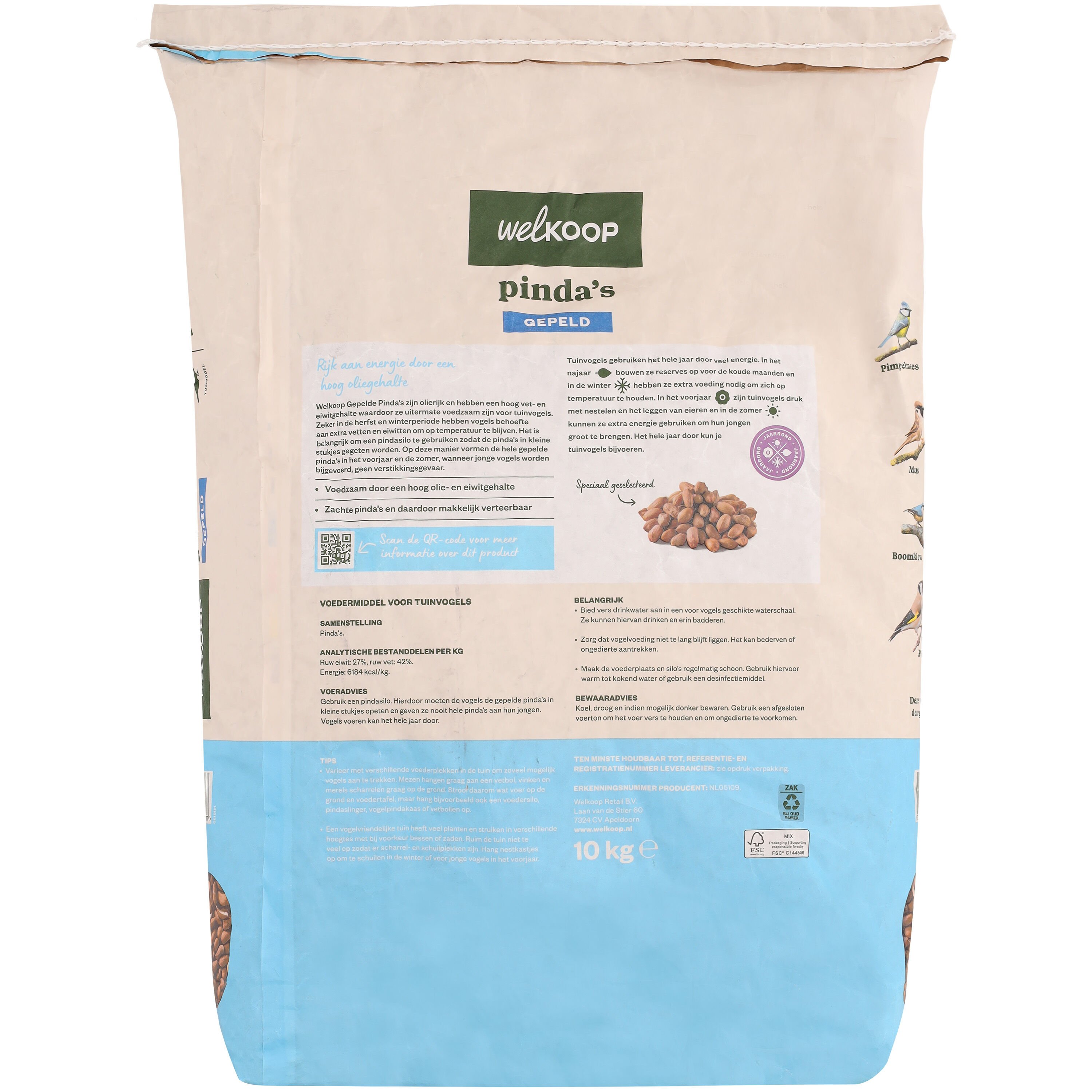 Welkoop Gepelde Pinda's - Tuinvogelvoer - 10 Kilogram - Gepelde pinda