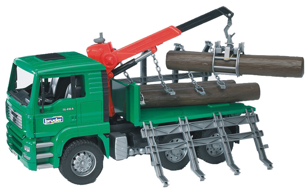 Bruder MAN TGA houttransportwagen met kraan en 3 boomstammen 1:16 - Vrachtwagens & auto's