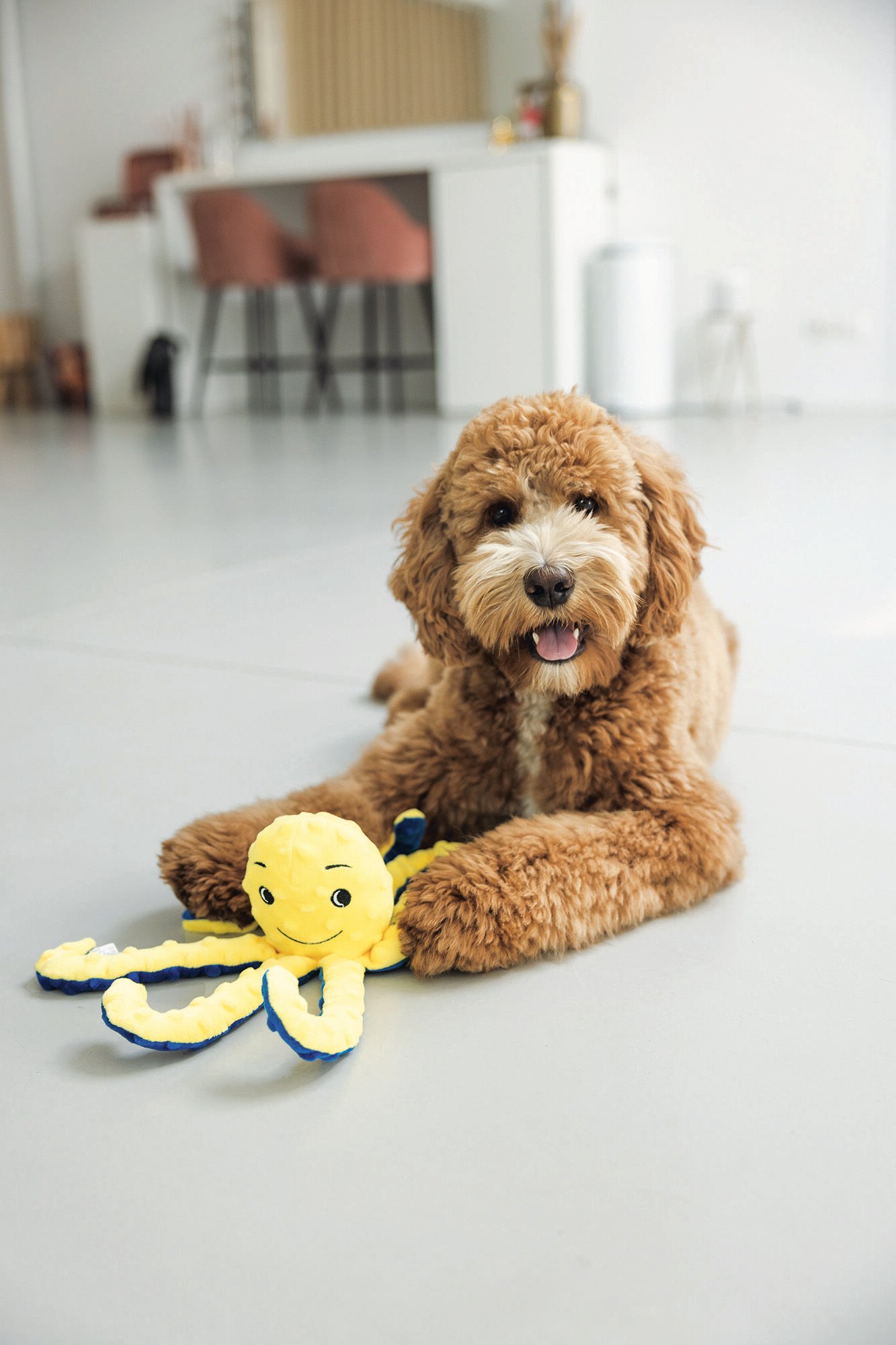 Beeztees Octopus Amy - Knuffel - Hondenspeeltje - Geel - 7.5x8.5x25 cm