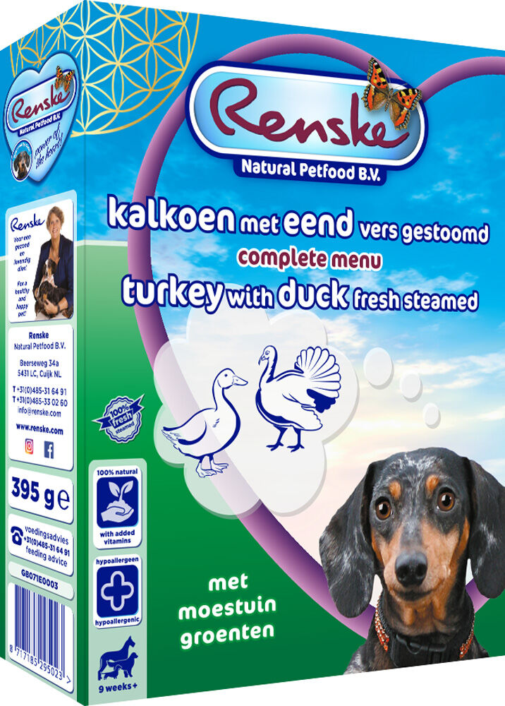 Renske Vers Vlees Voeding - Hondenvoer - 395 Gram - eend, kalkoen
