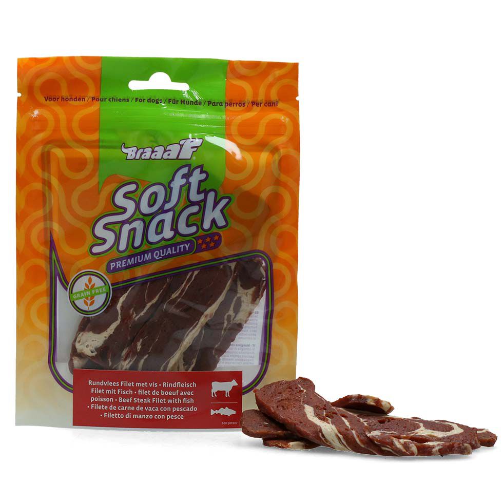 Braaaf Soft snacks Filet - Hondensnack - 85 Gram - vis, rund