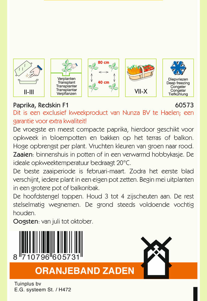 Oranjeband zaden Paprika Redskin F1 - Groentezaden