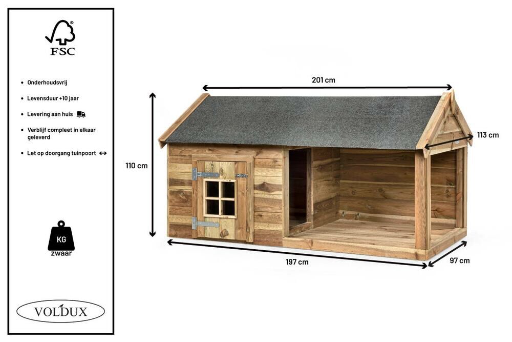 Voldux Naud - Hondenhok - Naturel - 110x107x201 cm