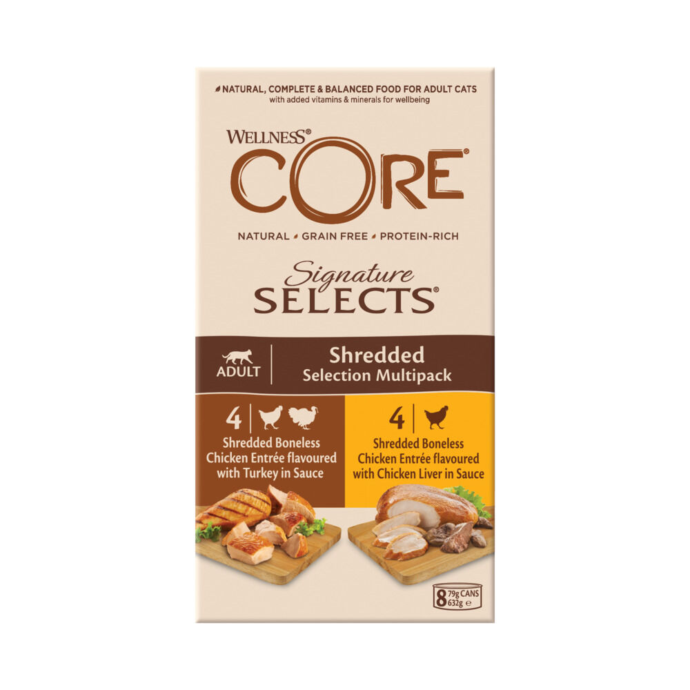 Wellness Core Signature Selects - Kattenvoer - 8x85 gram - 79 Gram - lever, kip Wellness Core Signature Selects - Kattenvoer - 8x85 gram - 79 Gram - lever, kip