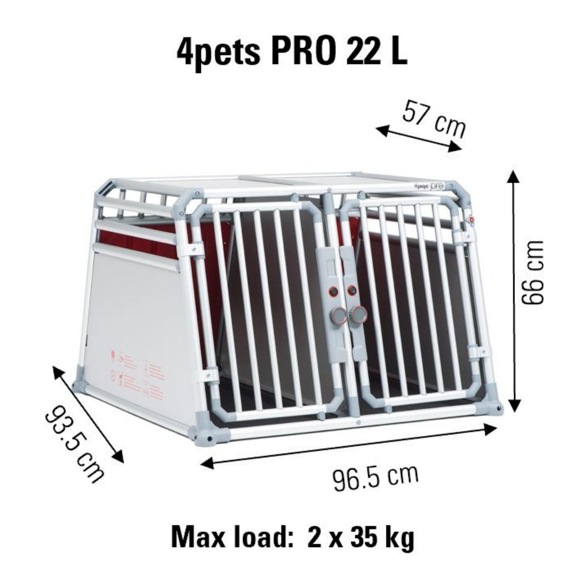 4Pets Pro 22 - Autobench - voor 2 Honden - chroom - 66x96596.5x93.5 cm - L