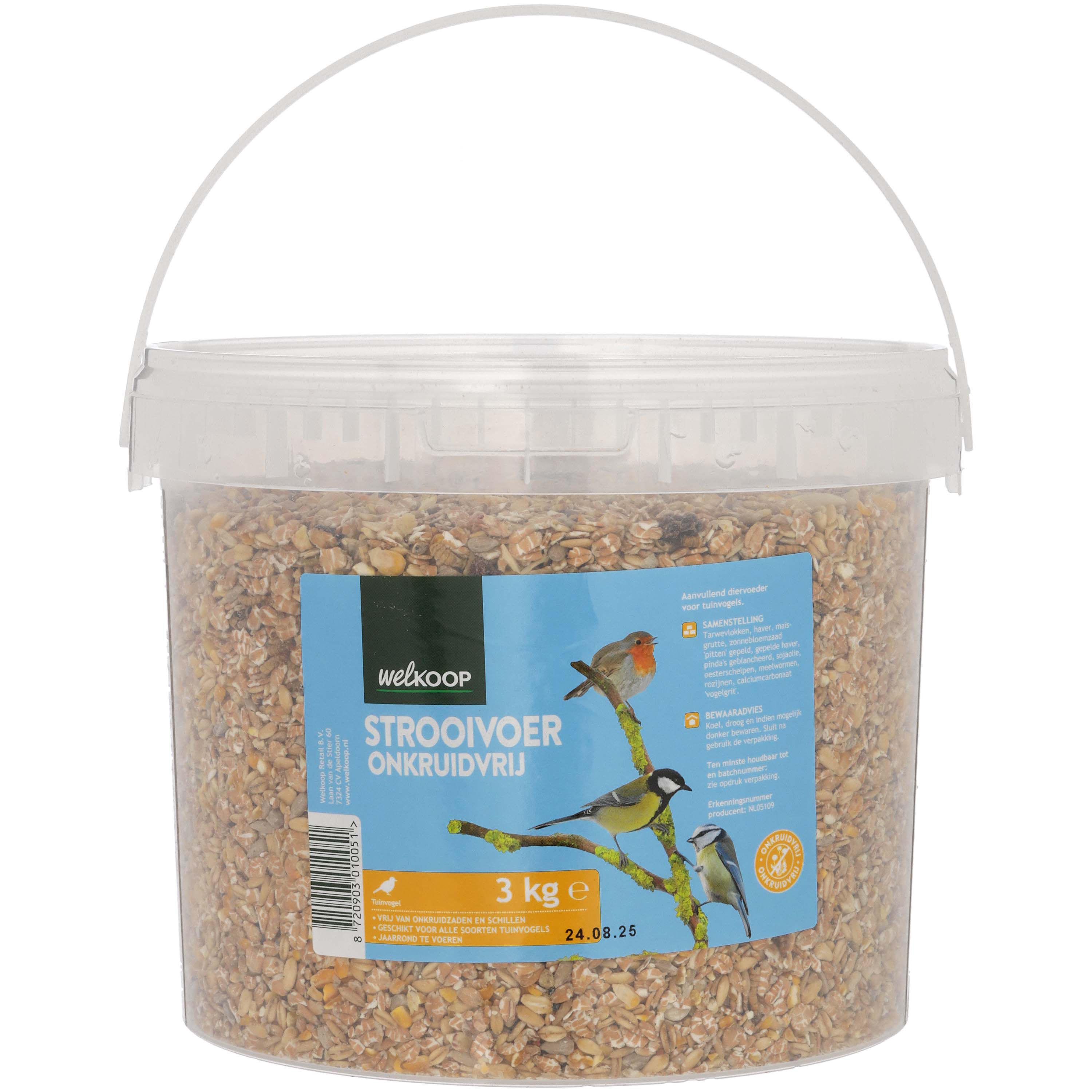 Welkoop - Strooivoer - Onkruidvrij - in emmer - Tuinvogelvoer - 3 Kilogram - Onkruidvrij