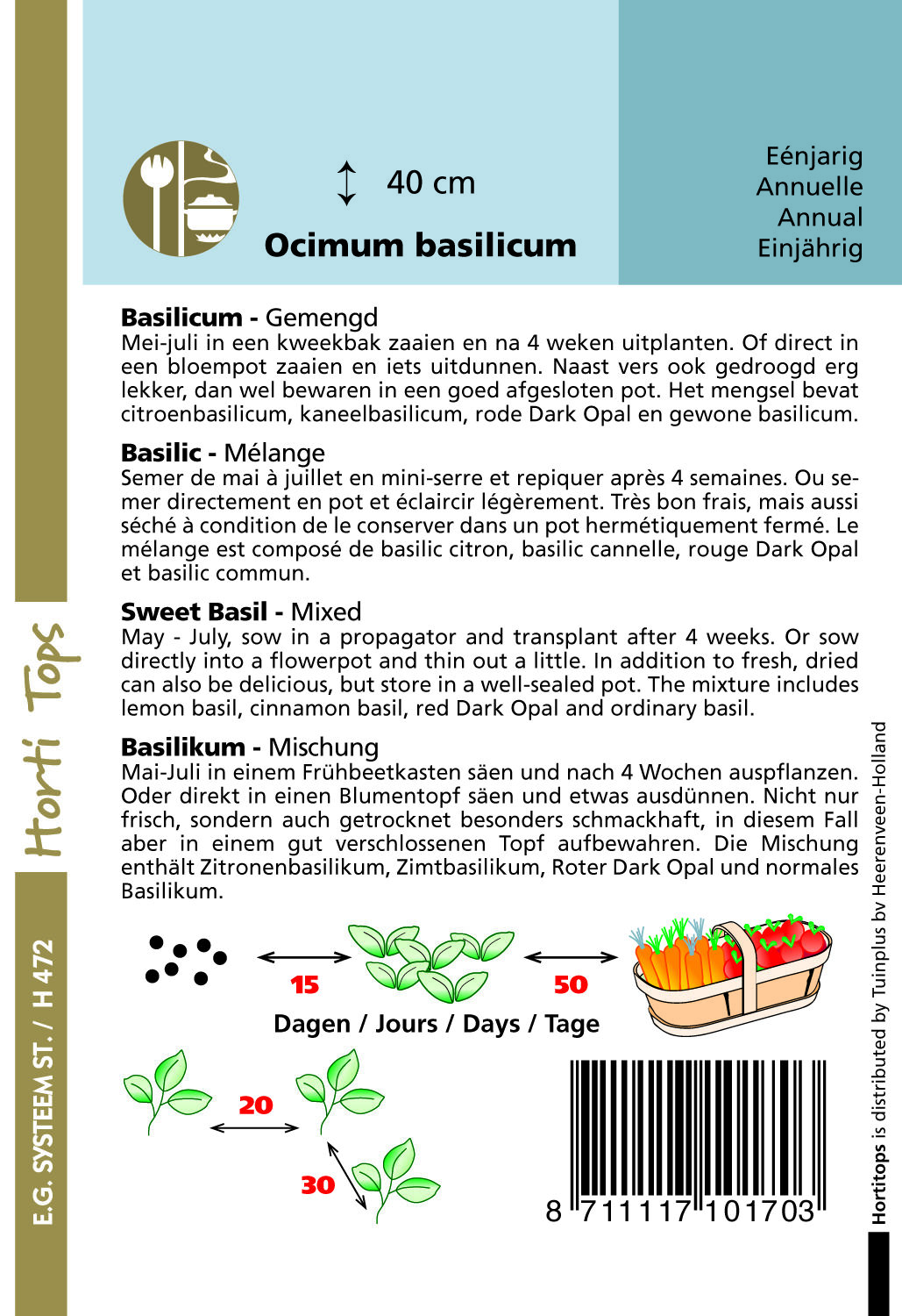 Hortitops Basilicum mix Ocimum basilicum - Groentezaden