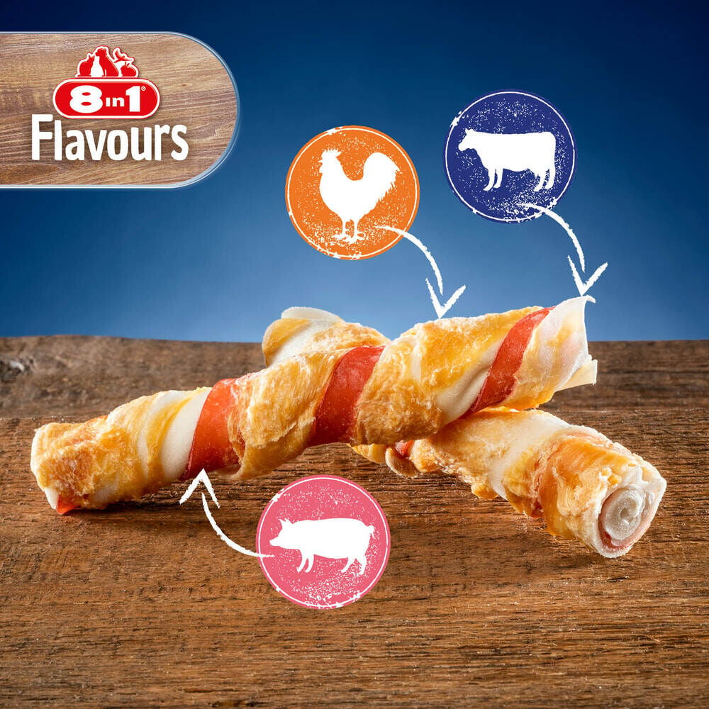 8in1 Triple Flavour Rolls - Hondensnack - 3 Stuks - kip, rund