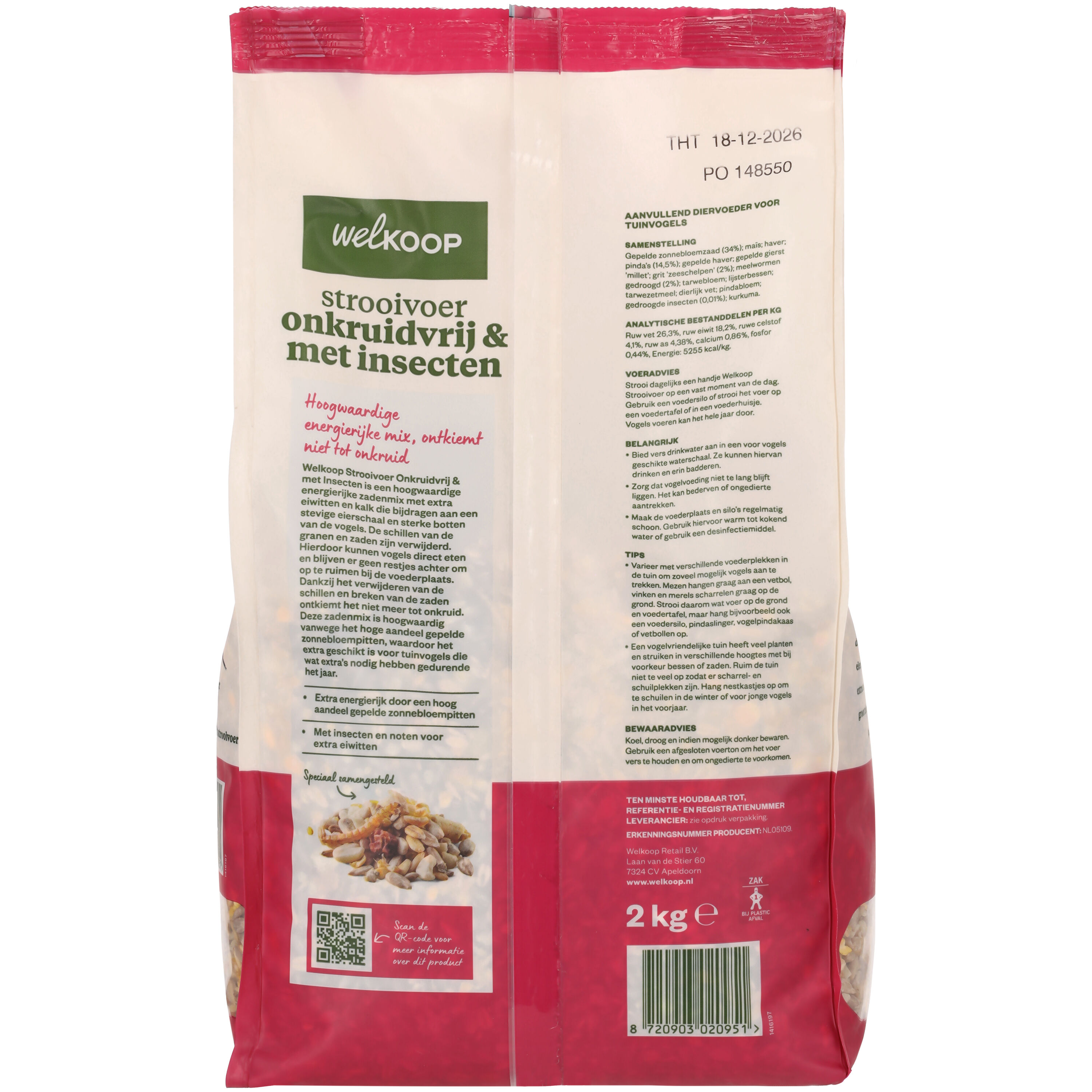 Welkoop - Strooivoer met Insecten - Onkruidvrij - Tuinvogelvoer - in emmer - 2 Kilogram - insecten